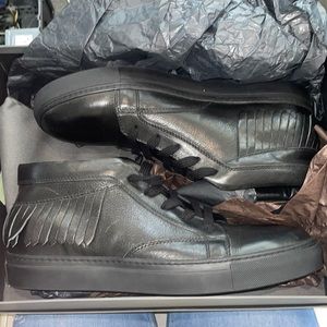 John Varvatos Hand Made Leather Reed Fringe Mid Top Sneakers